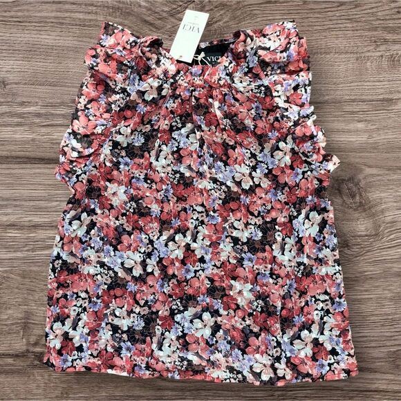 VICI Floral Sleeveless Ruffle Blouse Mock Neck Size Small Exclusive Fate Design - Picture 1 of 11
